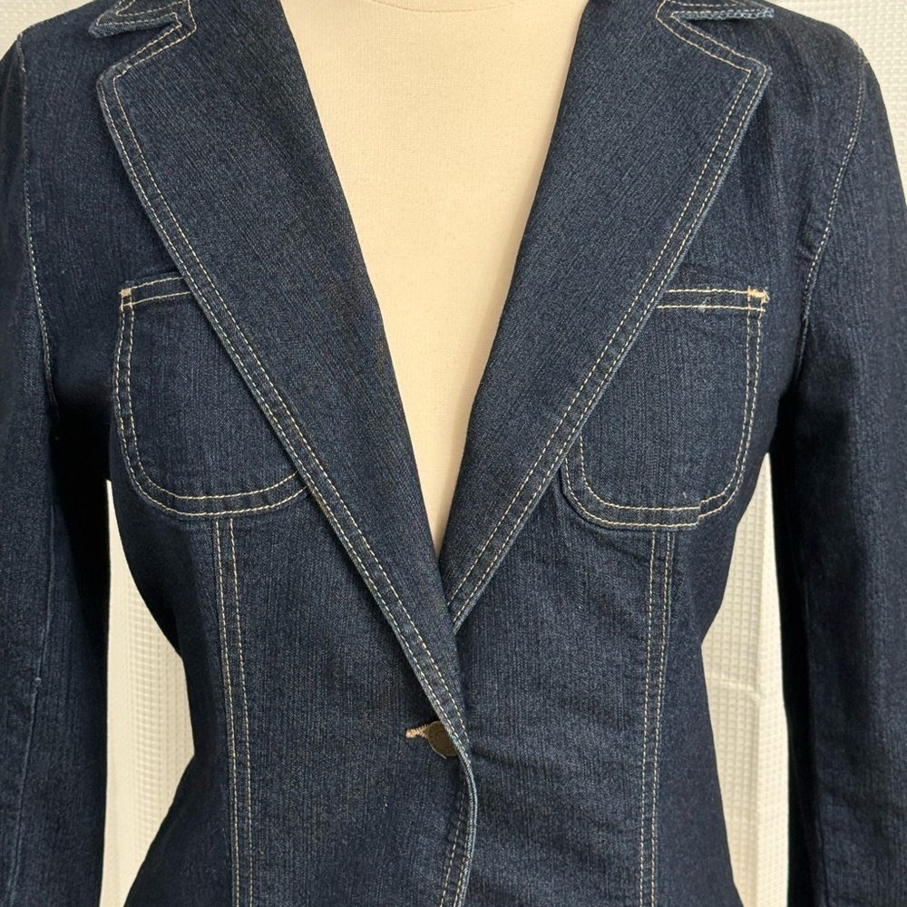 Apostrophe Stretch Women's 3/4 Sleeve Single Breast Jean Blazer Blue Demin Sz 14 - Picture 2 of 7